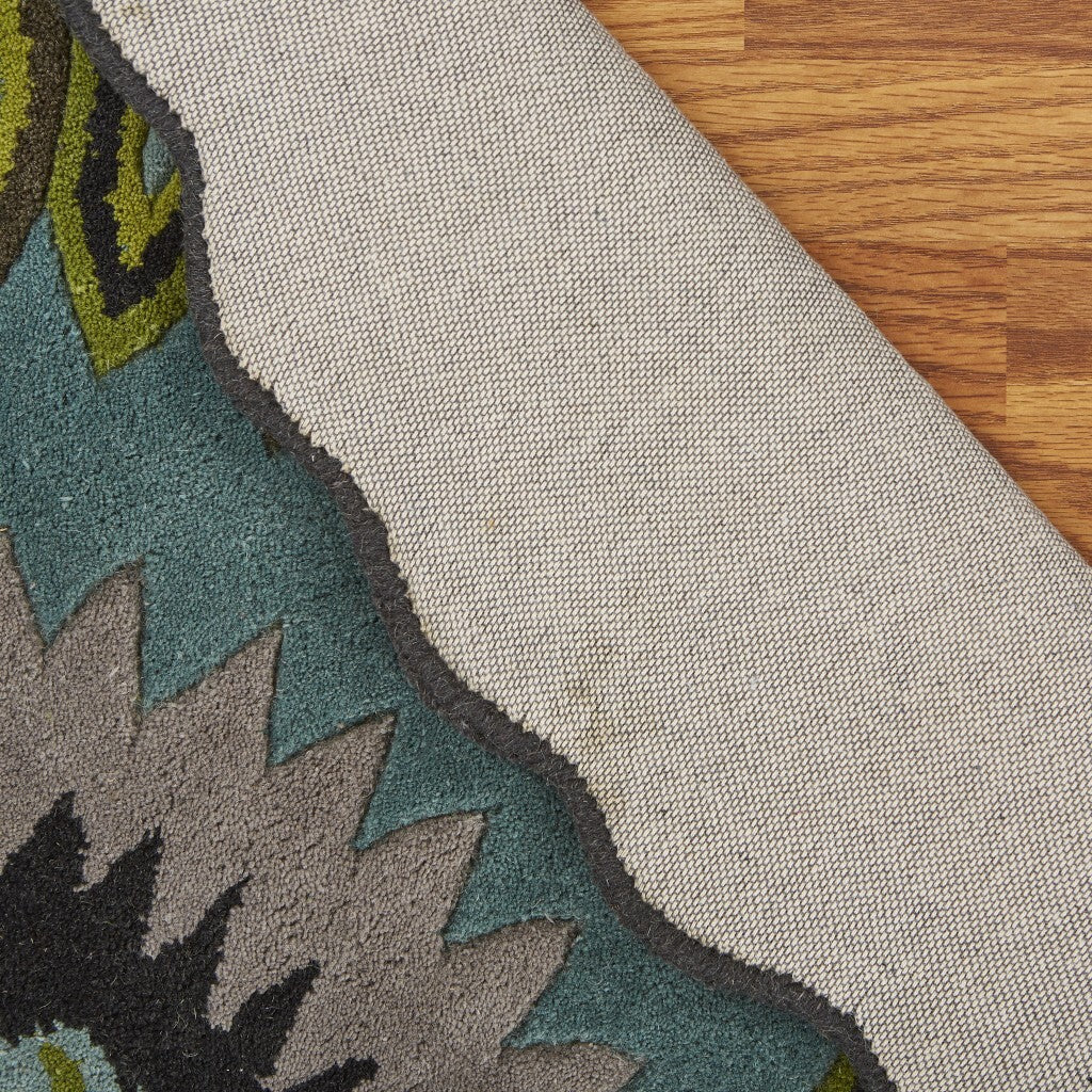 8' Round Green Peacock Feather Area Rug