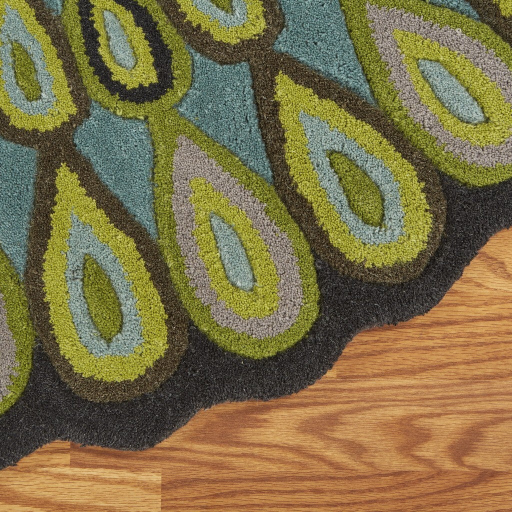 8' Round Green Peacock Feather Area Rug