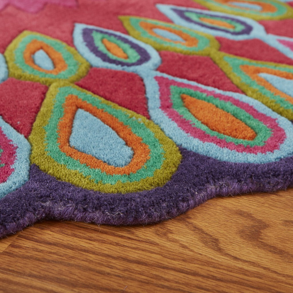 8' Round Pink Floral Edged Area Rug