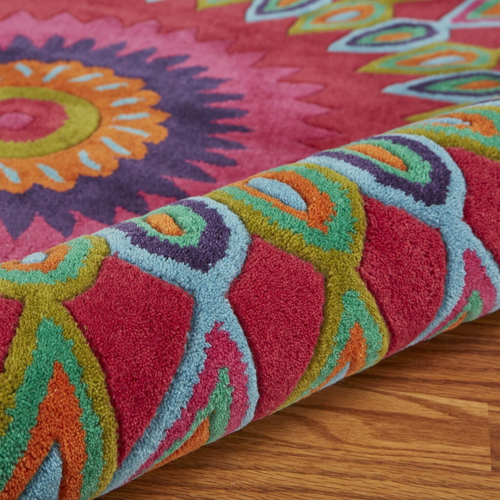 8' Round Pink Floral Edged Area Rug