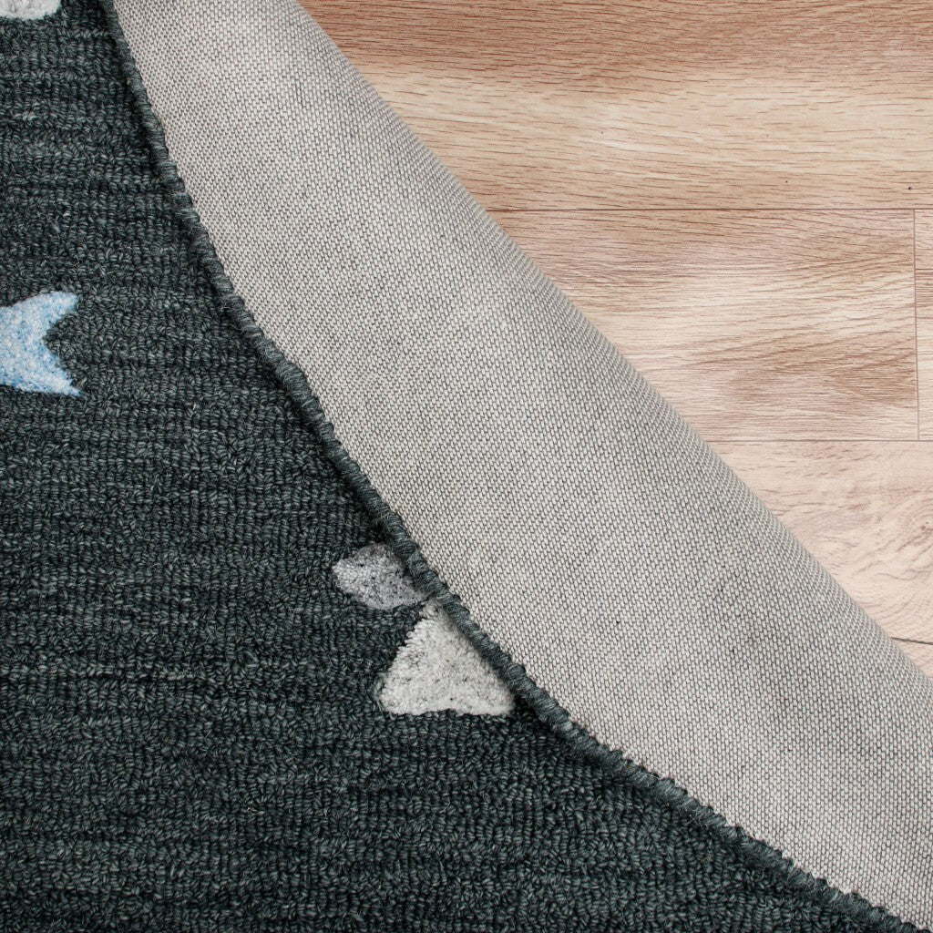 5' Round Charcoal Geometric Border Area Rug