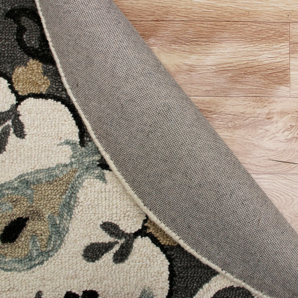 7' Round Gray and White Floral Medallion Area Rug