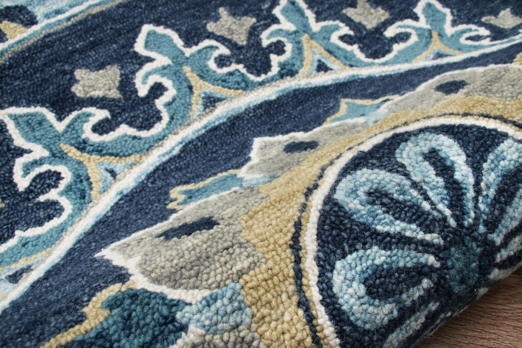 7' Round Blue Floral Medallion Area Rug