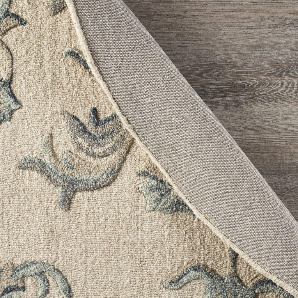 7' Round Beige and Blue Filigree Area Rug