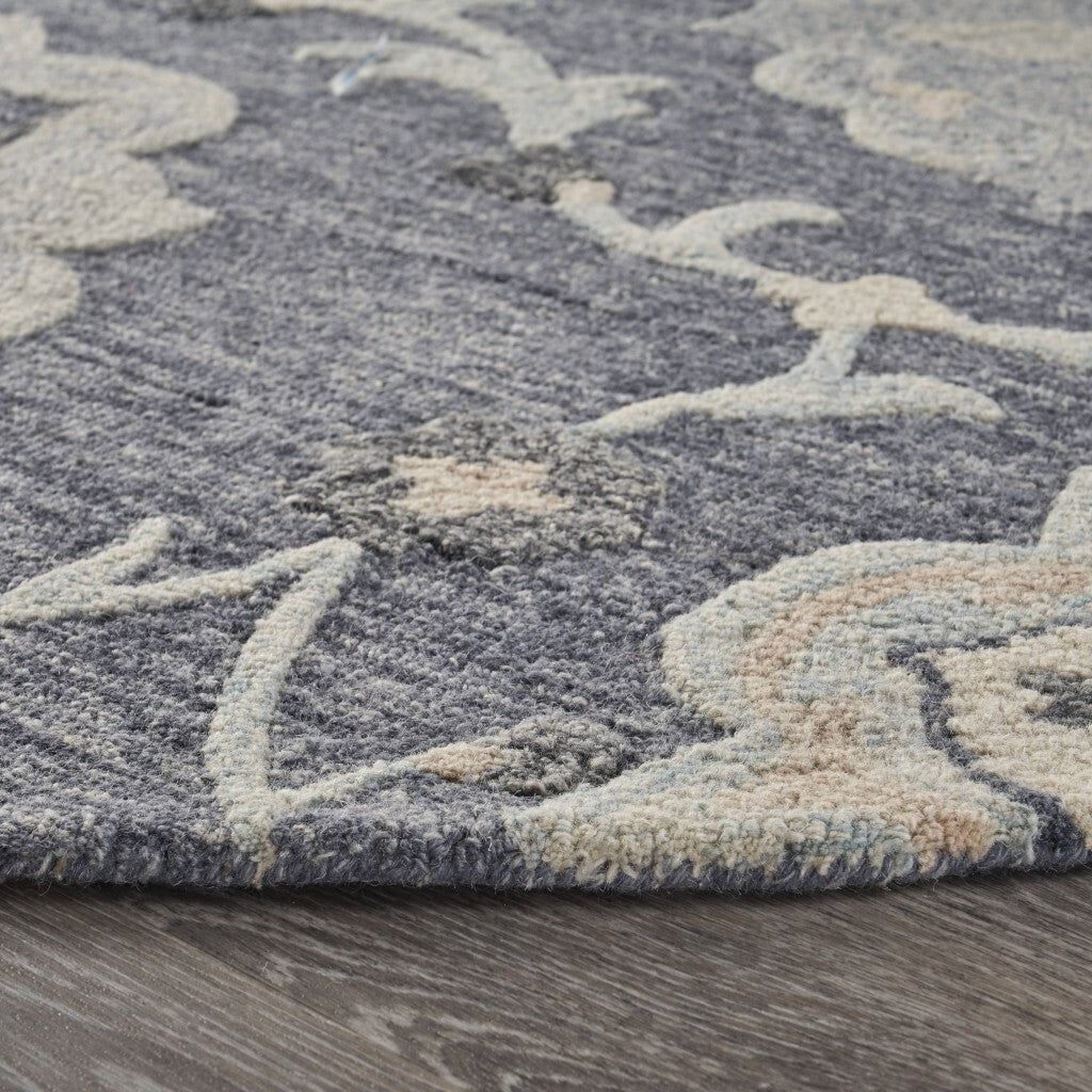 7' Round Gray Floral Trellis Area Rug