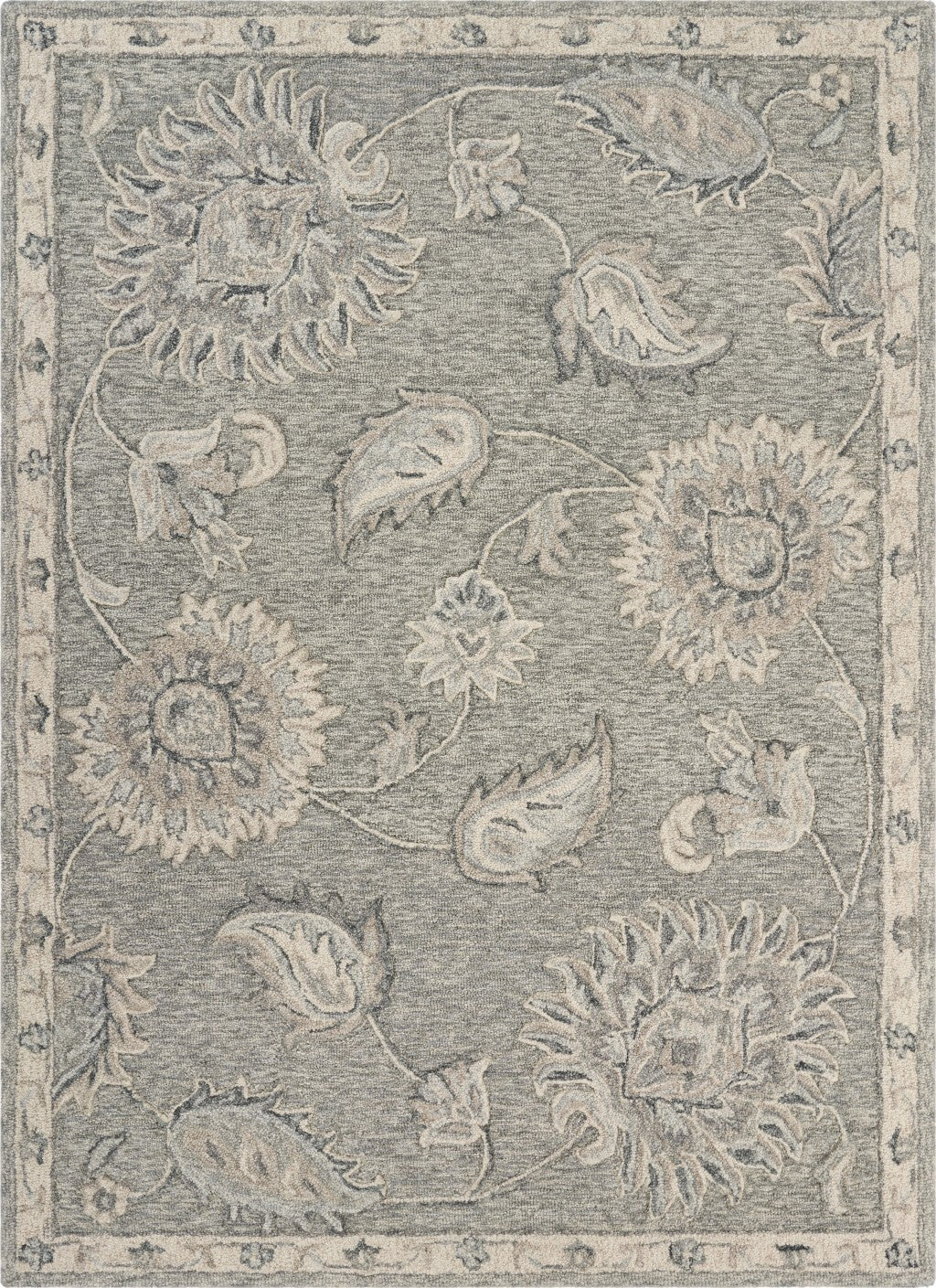 5' x 7' Light Gray Floral Area Rug