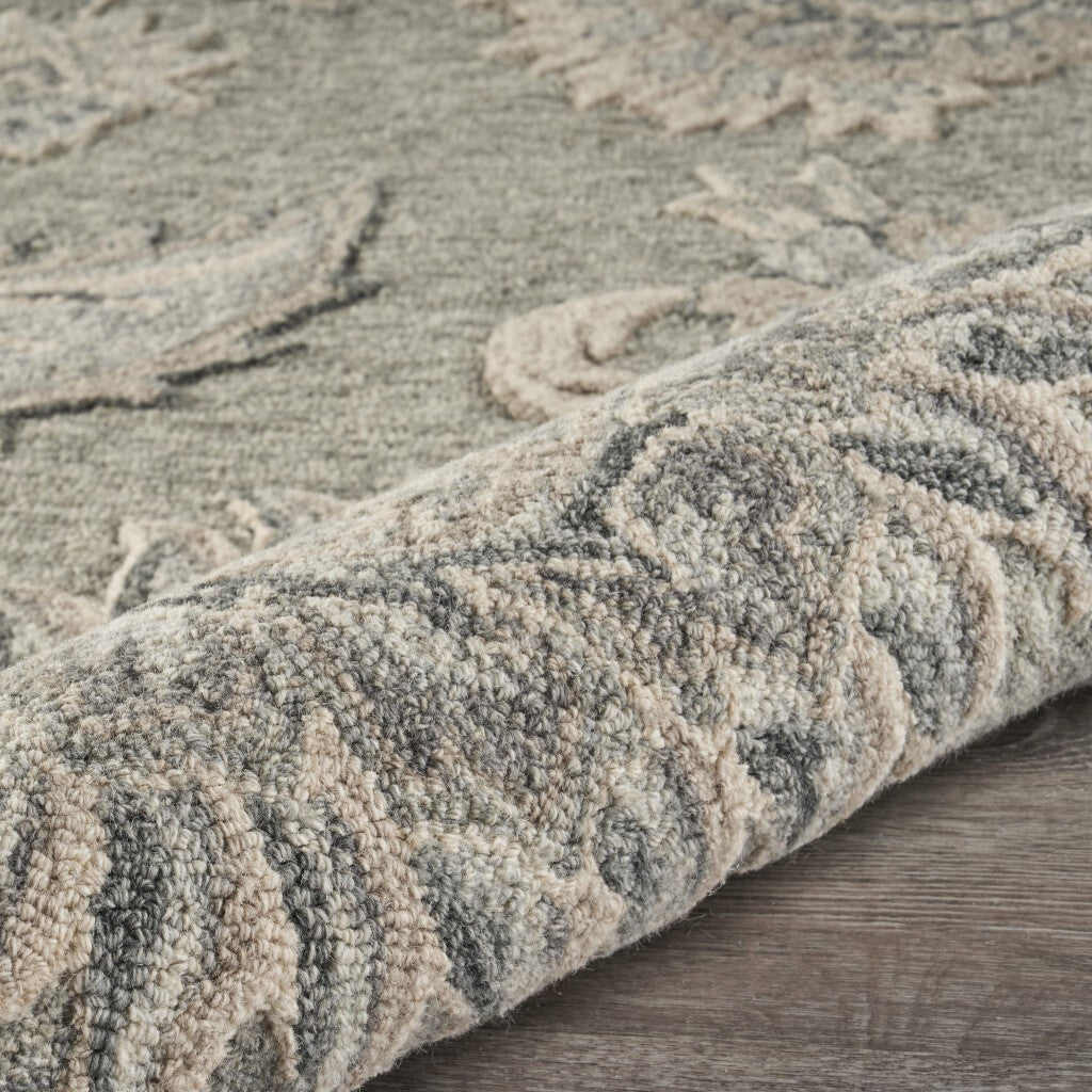 7' Round Light Gray Floral Area Rug