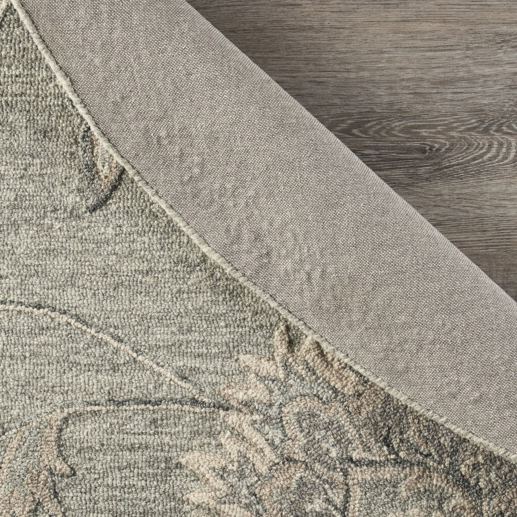 7' Round Light Gray Floral Area Rug