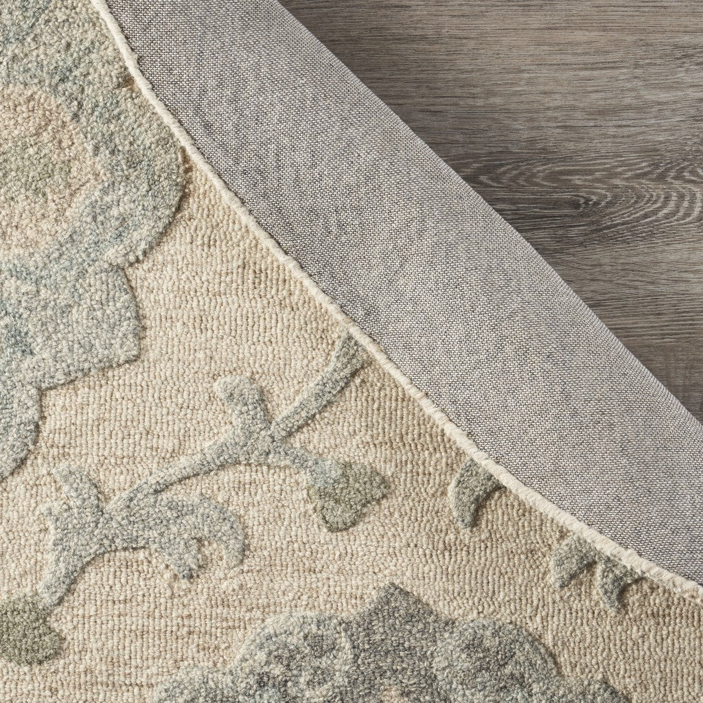 7' Round Ivory Intricate Floral Area Rug