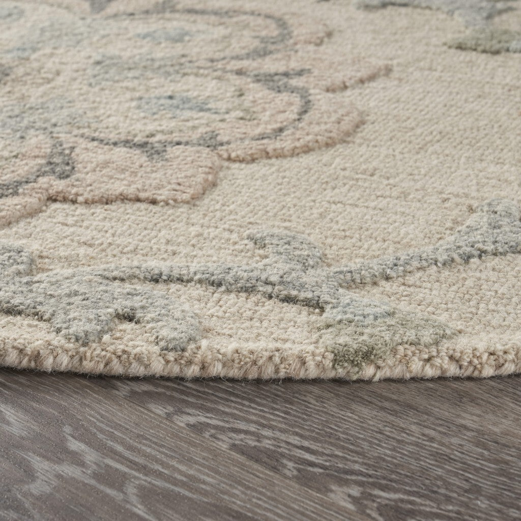 7' Round Ivory Intricate Floral Area Rug