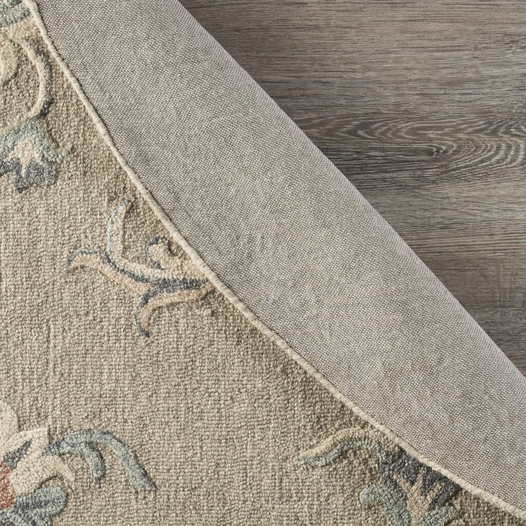 5' Round Sage and Cream Filigree Area Rug