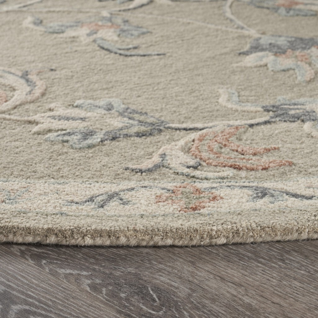 5' Round Sage and Cream Filigree Area Rug