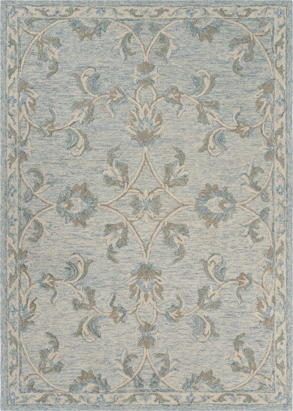 7' x 9' Blue and Cream Filigree Area Rug