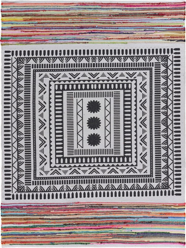 5' x 7' Grayscale Geometric Center Area Rug