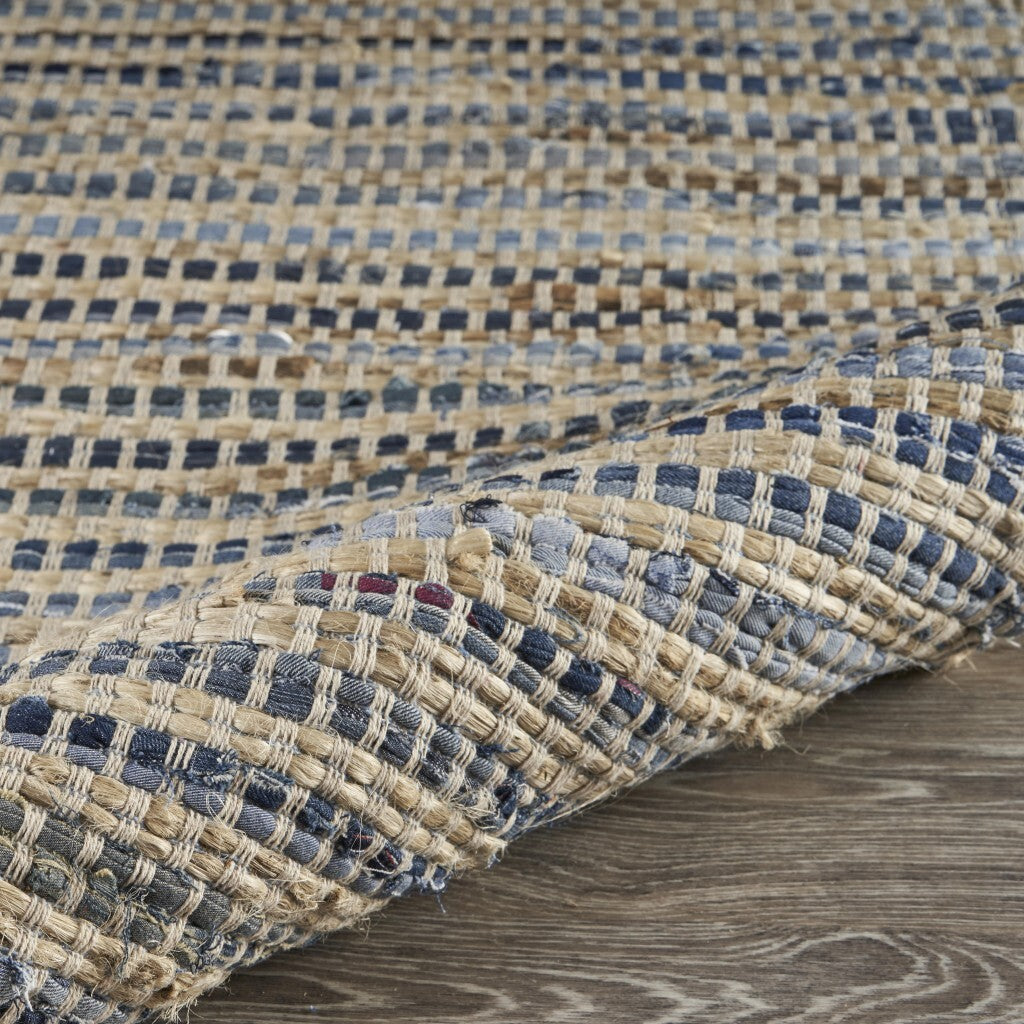 5' x 7' Blue and Beige Striped Area Rug