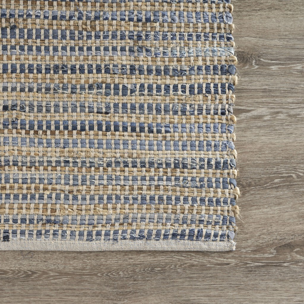 5' x 7' Blue and Beige Striped Area Rug