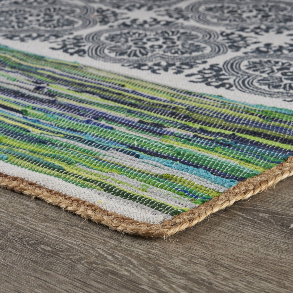 3' x 5' Blue and Green Chindi Area Rug