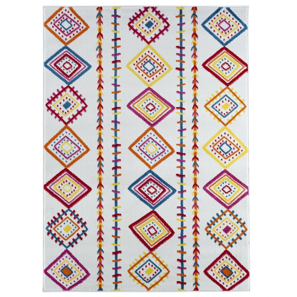 5' x 7' Red and White Diamonds Array Area Rug