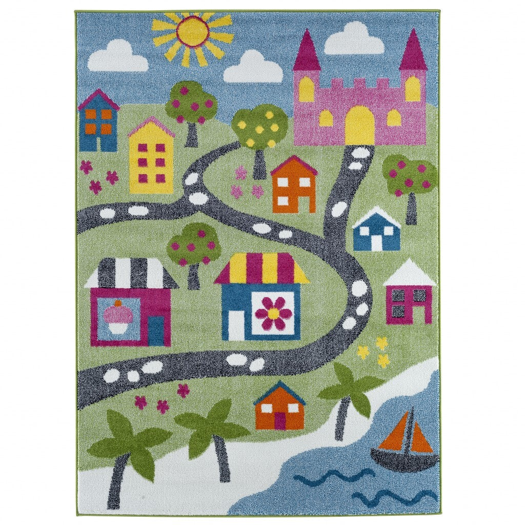 5' x 7' Green Palace Roadway Area Rug