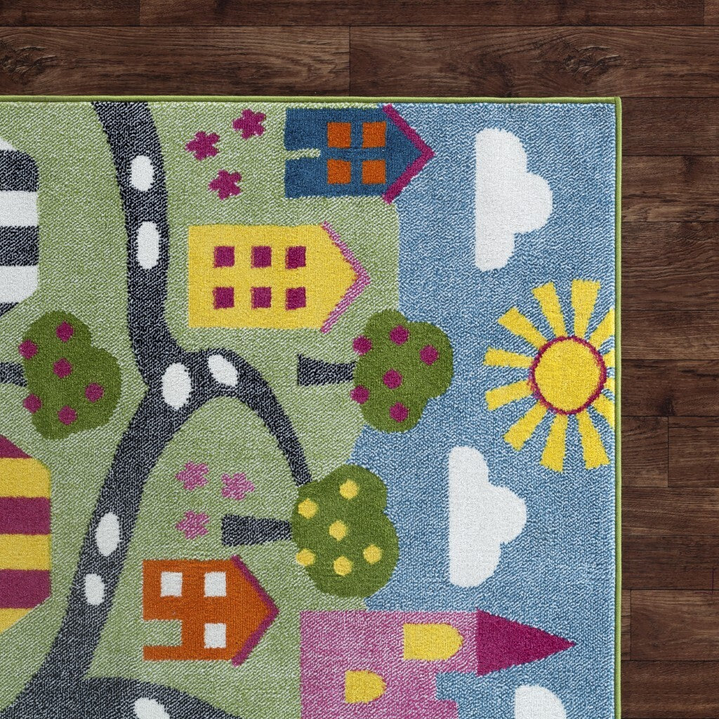 5' x 7' Green Palace Roadway Area Rug