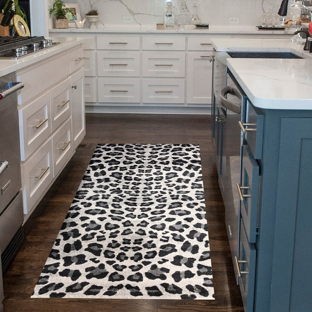 2' x 6' Black and Gray Cheetah Washable Runner Rug