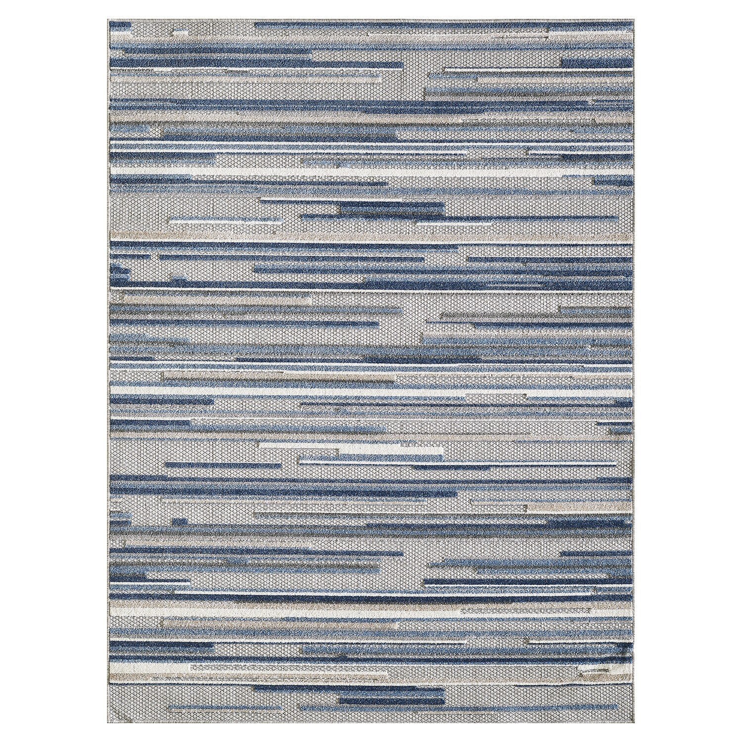 2' x 4' Blue Abstract Striped Indoor Outdoor Area Rug