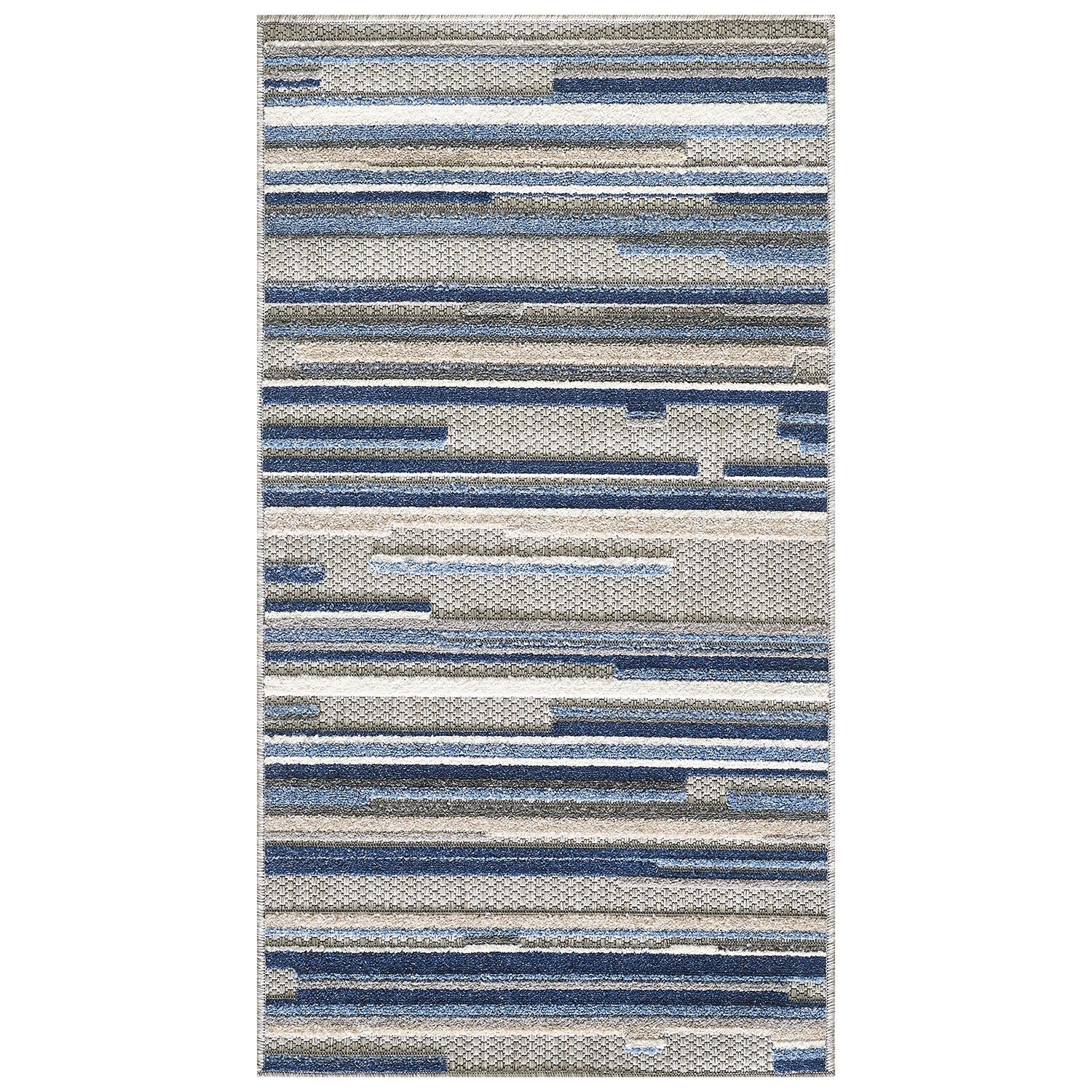 2' x 4' Blue Abstract Striped Indoor Outdoor Area Rug