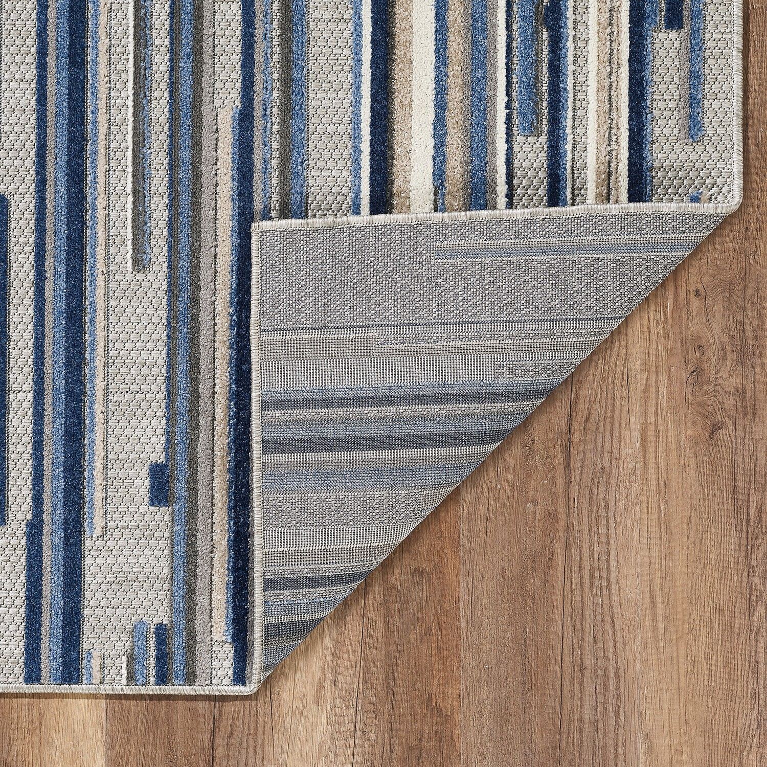 2' x 4' Blue Abstract Striped Indoor Outdoor Area Rug