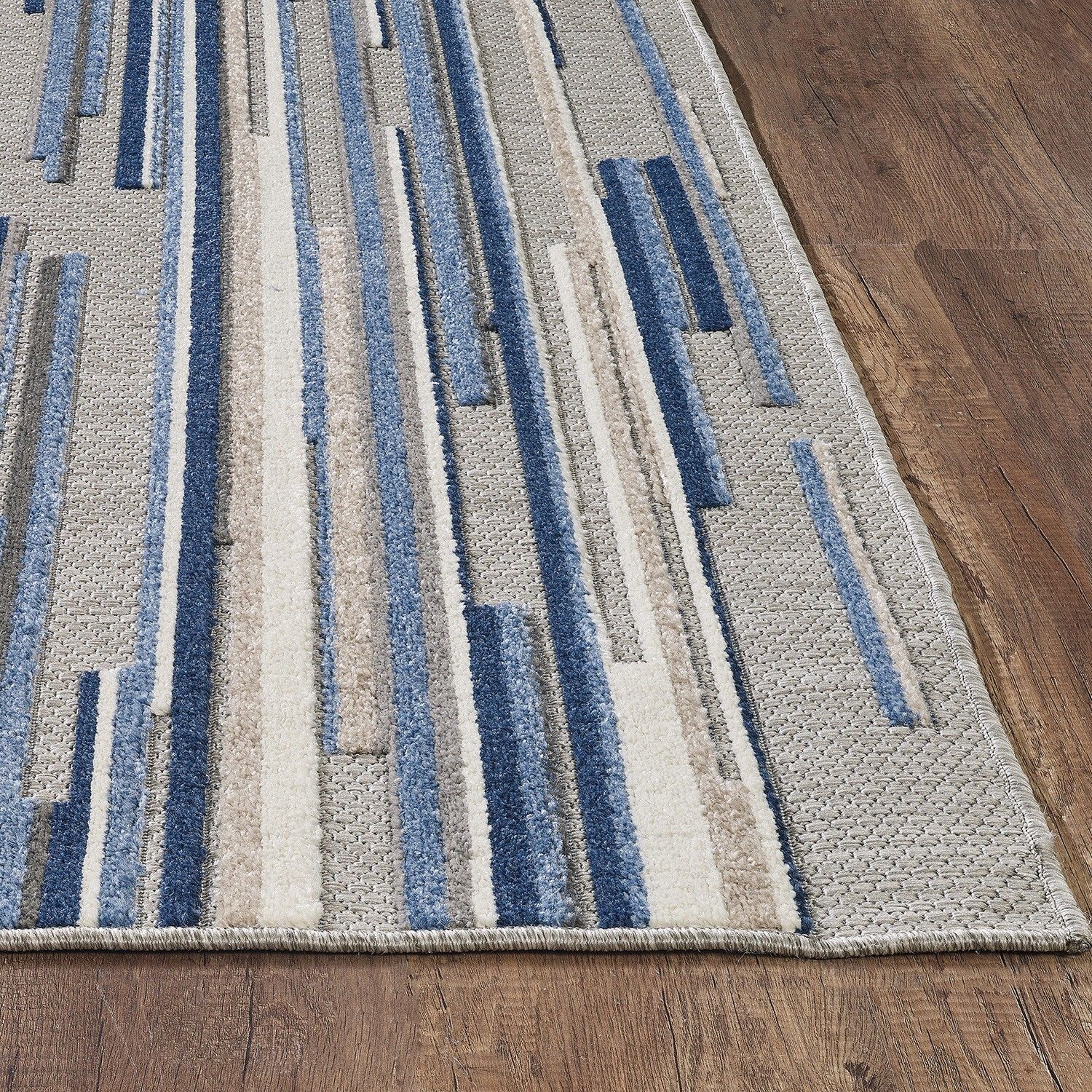 2' x 4' Blue Abstract Striped Indoor Outdoor Area Rug