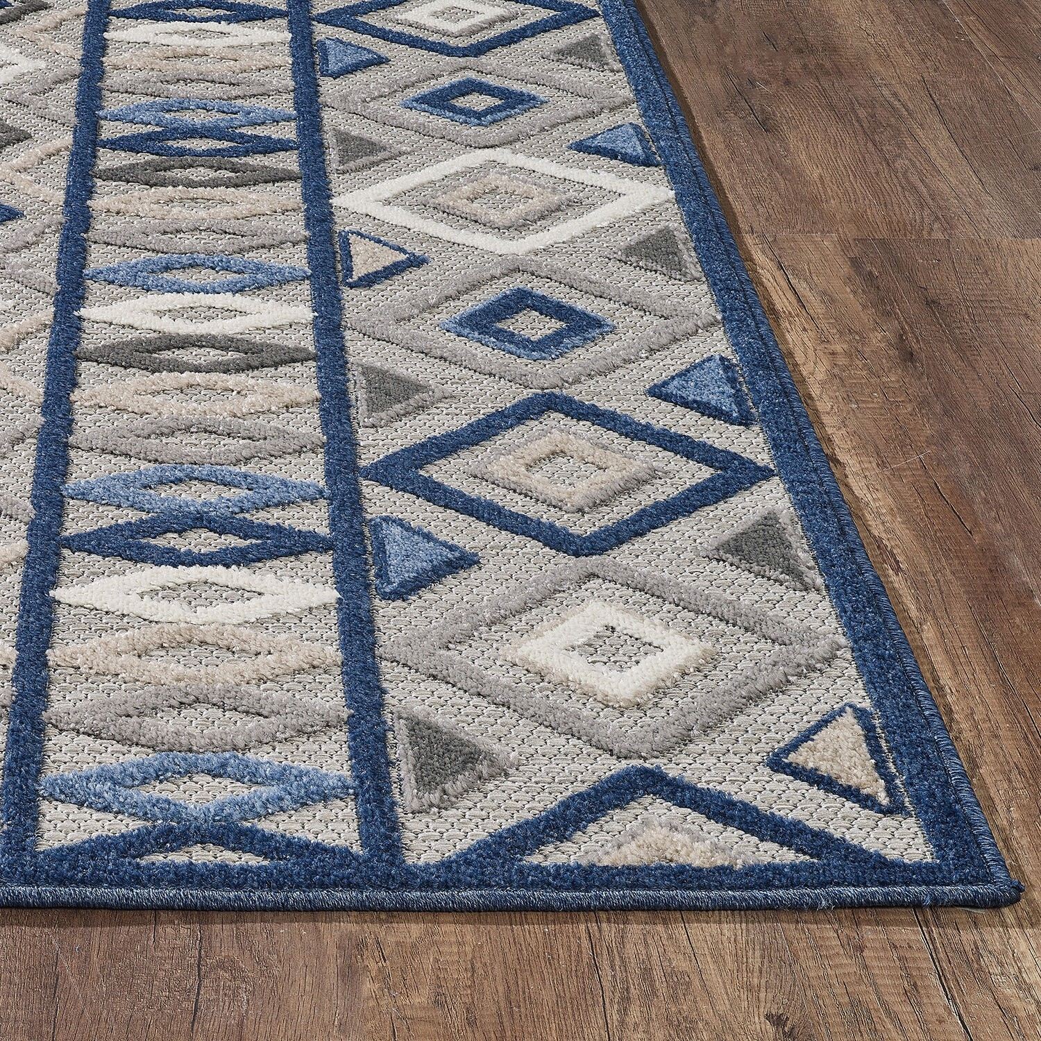 3' x 5' Gray Blue Aztec Pattern Indoor Outdoor Area Rug