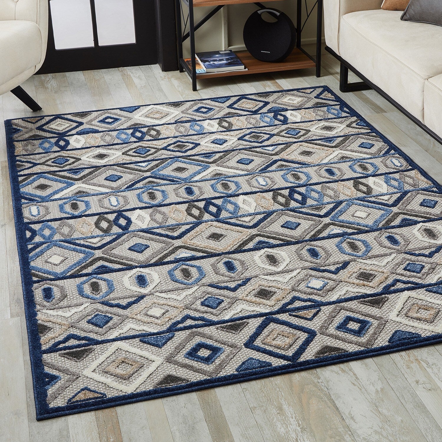 3' x 5' Gray Blue Aztec Pattern Indoor Outdoor Area Rug