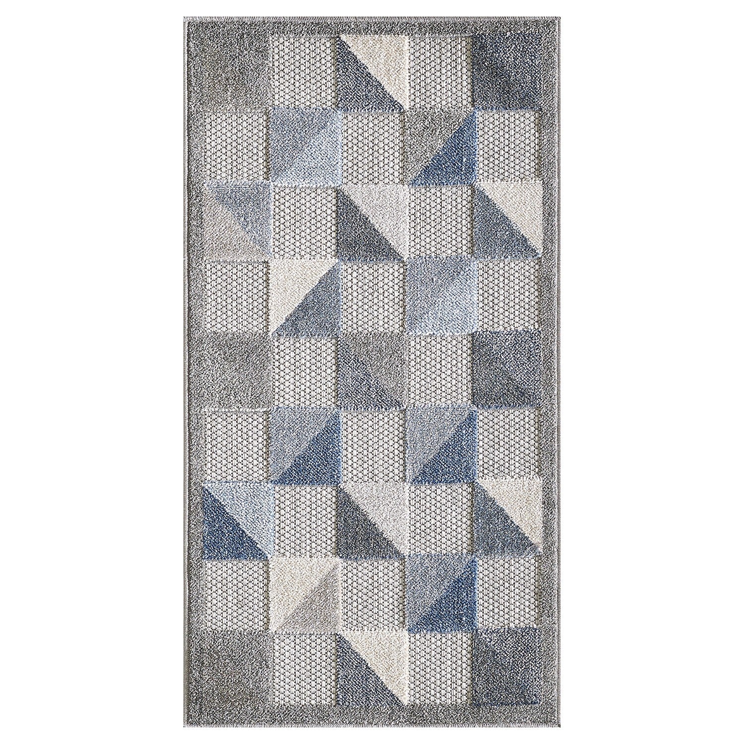 8' x 10' Blue Gray Triangle Indoor Outdoor Area Rug