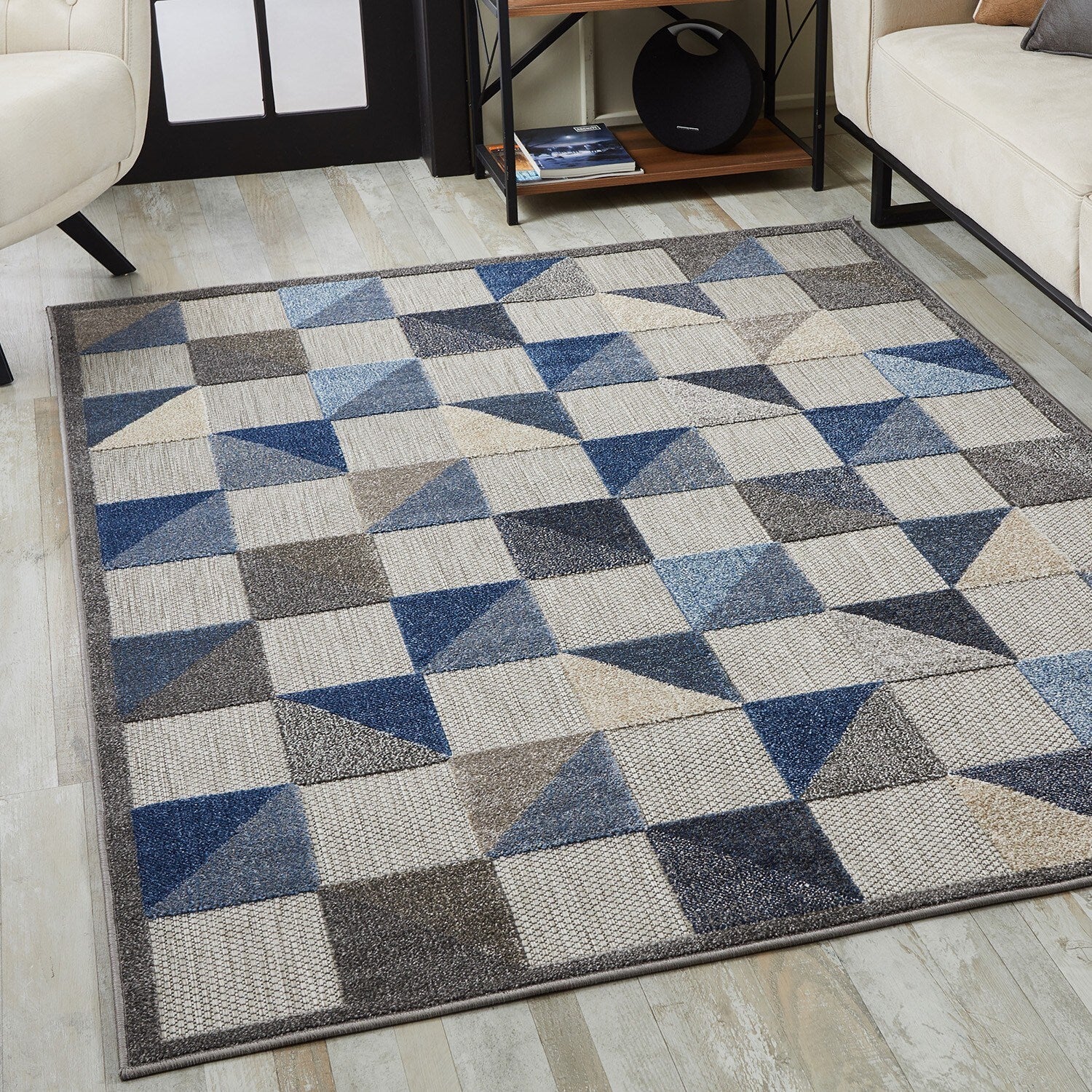 8' x 10' Blue Gray Triangle Indoor Outdoor Area Rug