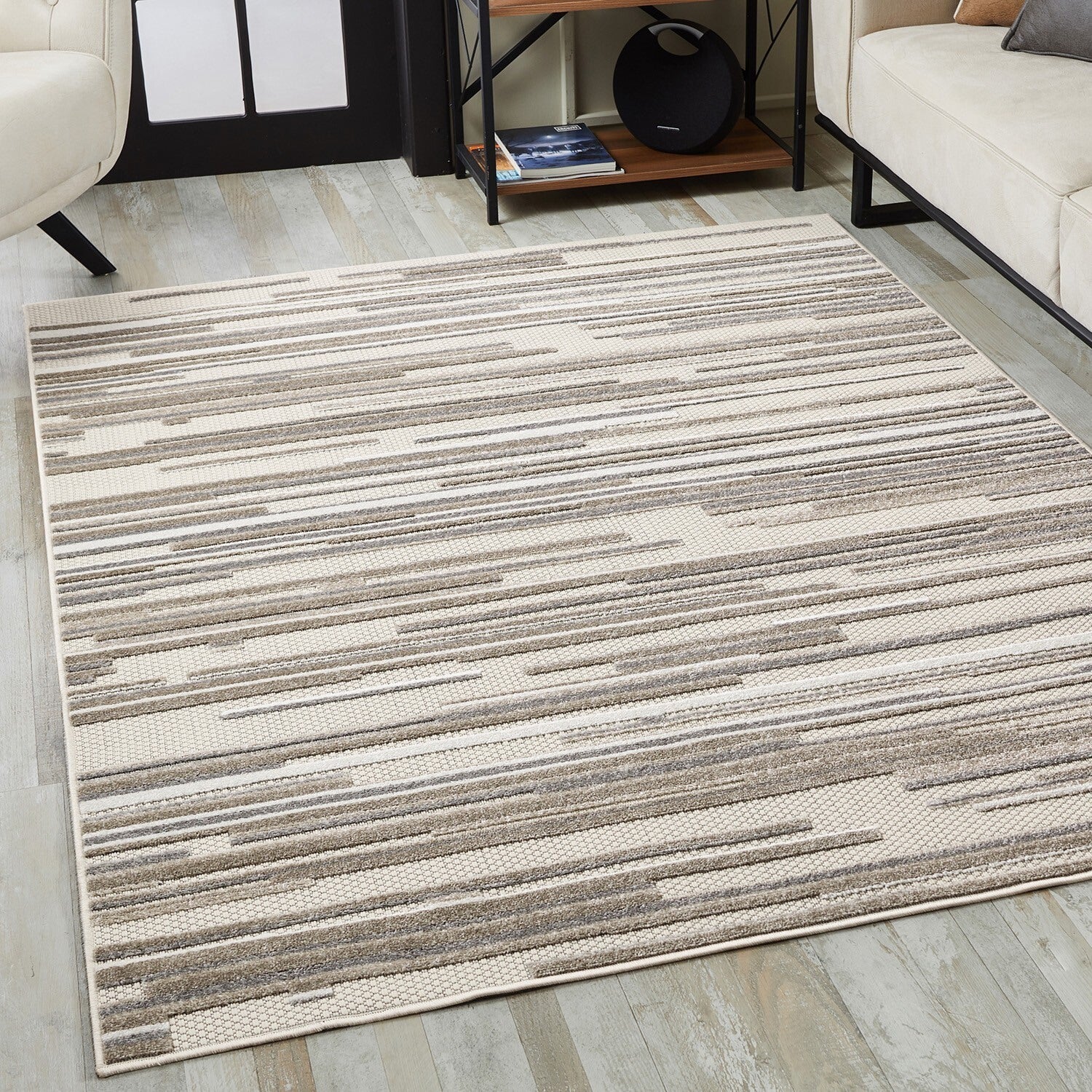 3' x 5' Gray Abstract Striped Indoor Outdoor Area Rug