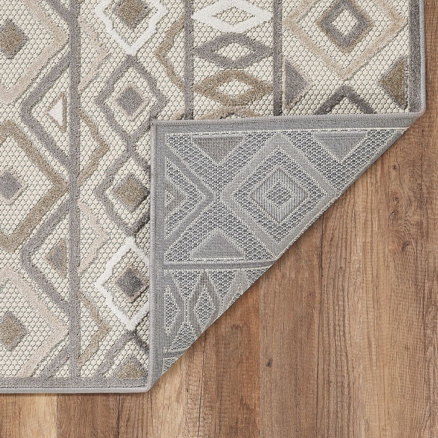 3' x 5' Gray Ivory Aztec Pattern Indoor Outdoor Area Rug