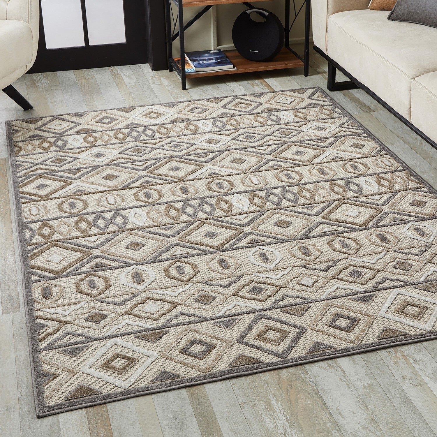 3' x 5' Gray Ivory Aztec Pattern Indoor Outdoor Area Rug