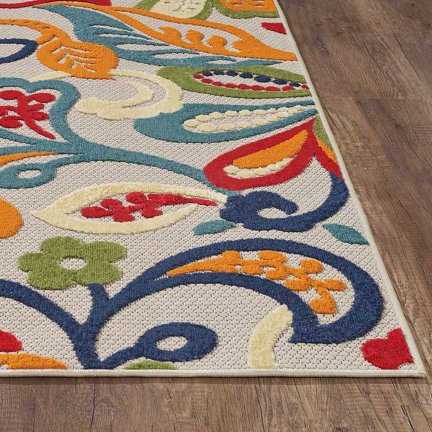 3' x 5' Multi Jacobean Floral Indoor Outdoor Area Rug
