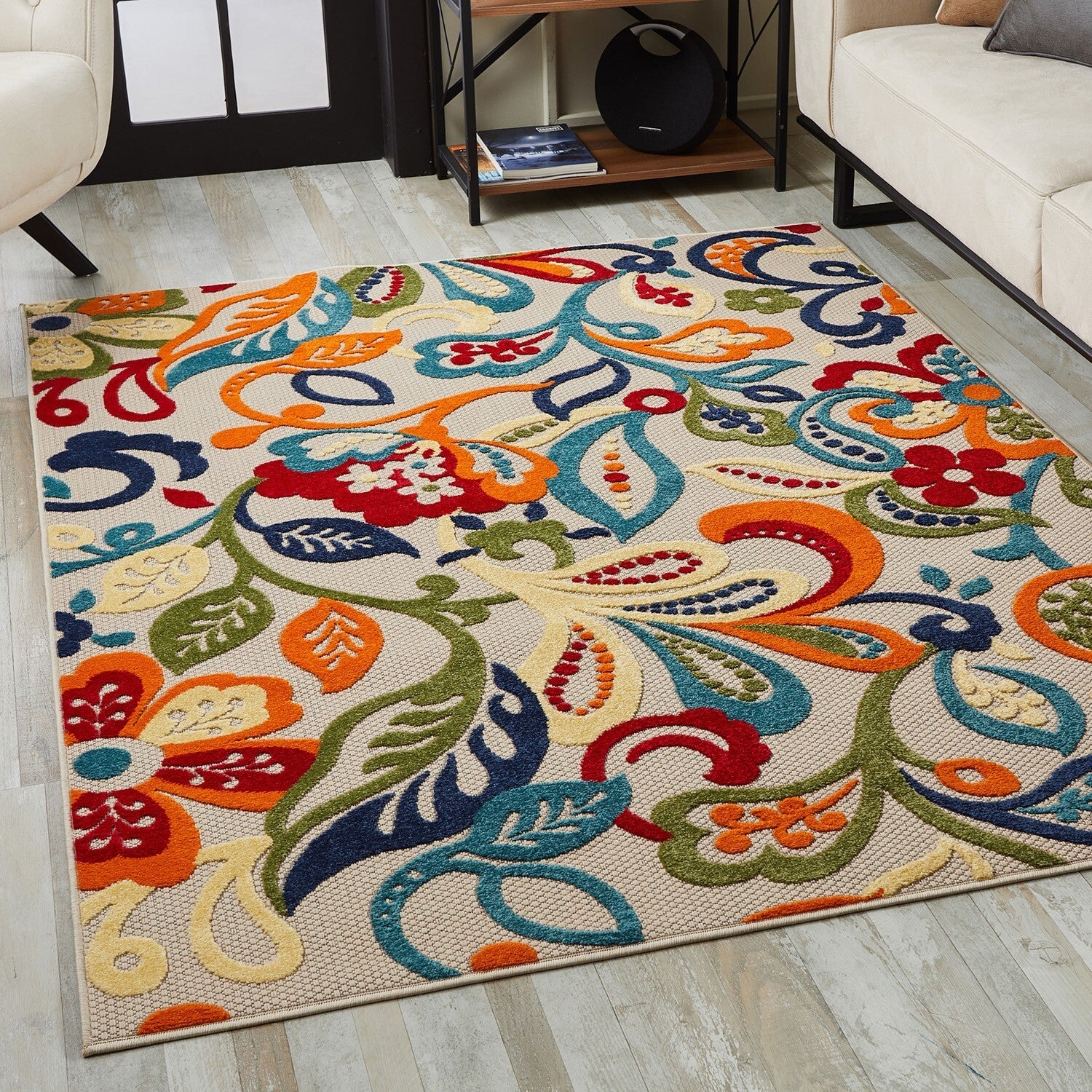 3' x 5' Multi Jacobean Floral Indoor Outdoor Area Rug
