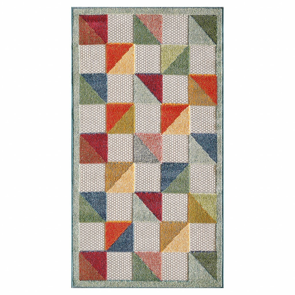 3' x 5' Orange Gray Triangle Indoor Outdoor Area Rug