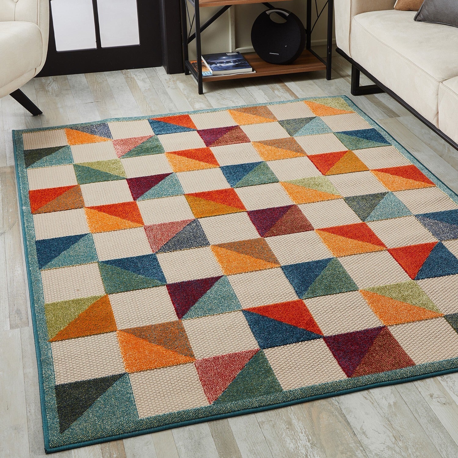 3' x 5' Orange Gray Triangle Indoor Outdoor Area Rug