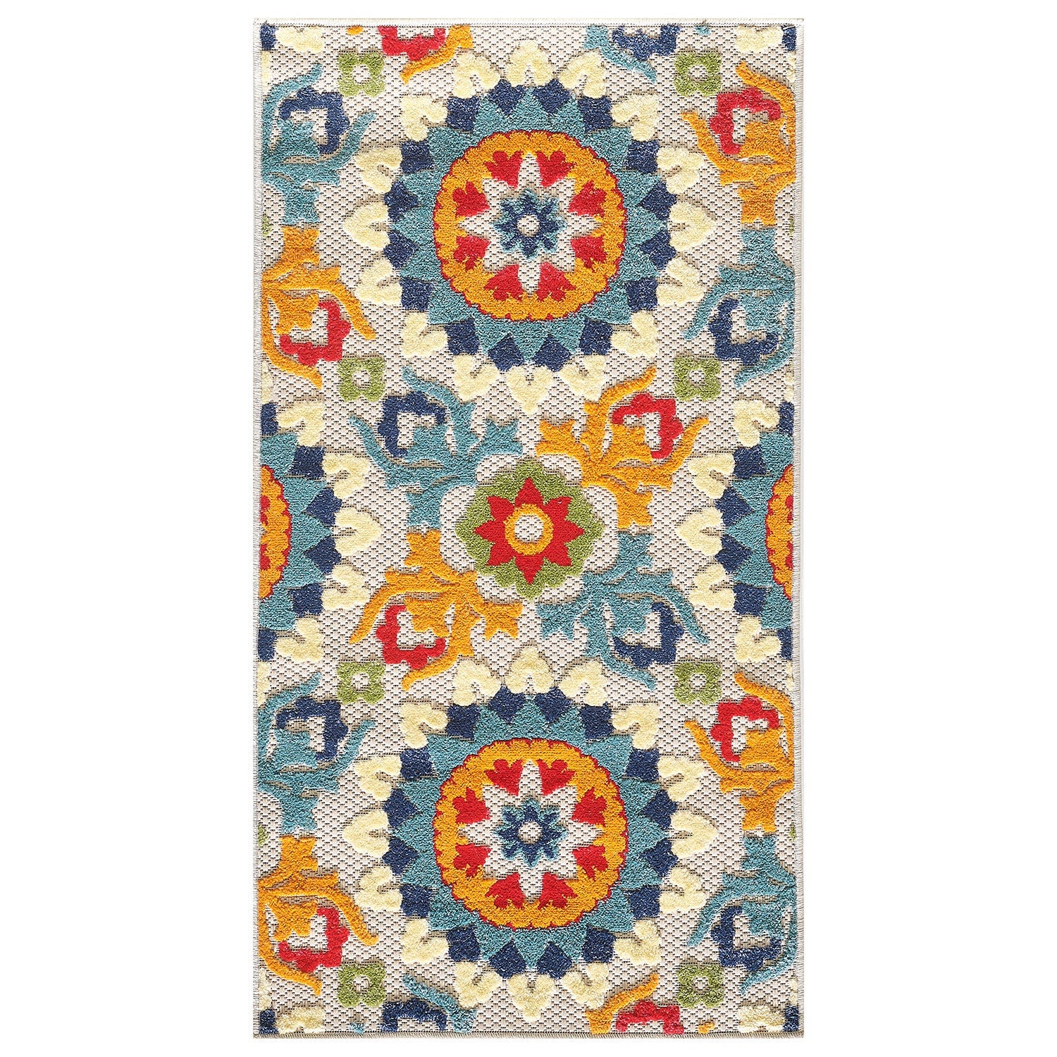 2' x 4' Orange Floral Lattice Indoor Outdoor Area Rug
