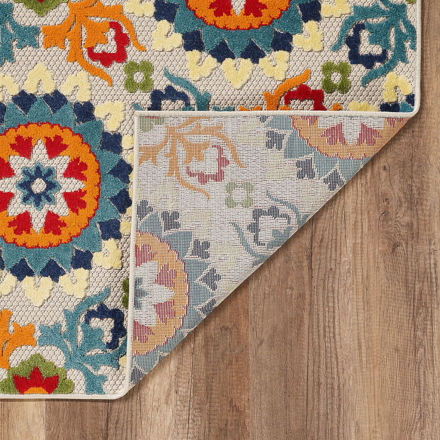 2' x 4' Orange Floral Lattice Indoor Outdoor Area Rug
