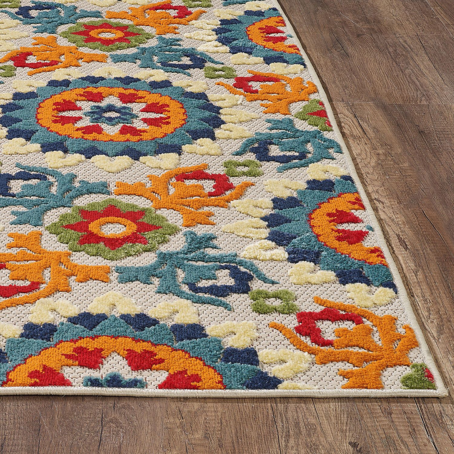 2' x 4' Orange Floral Lattice Indoor Outdoor Area Rug