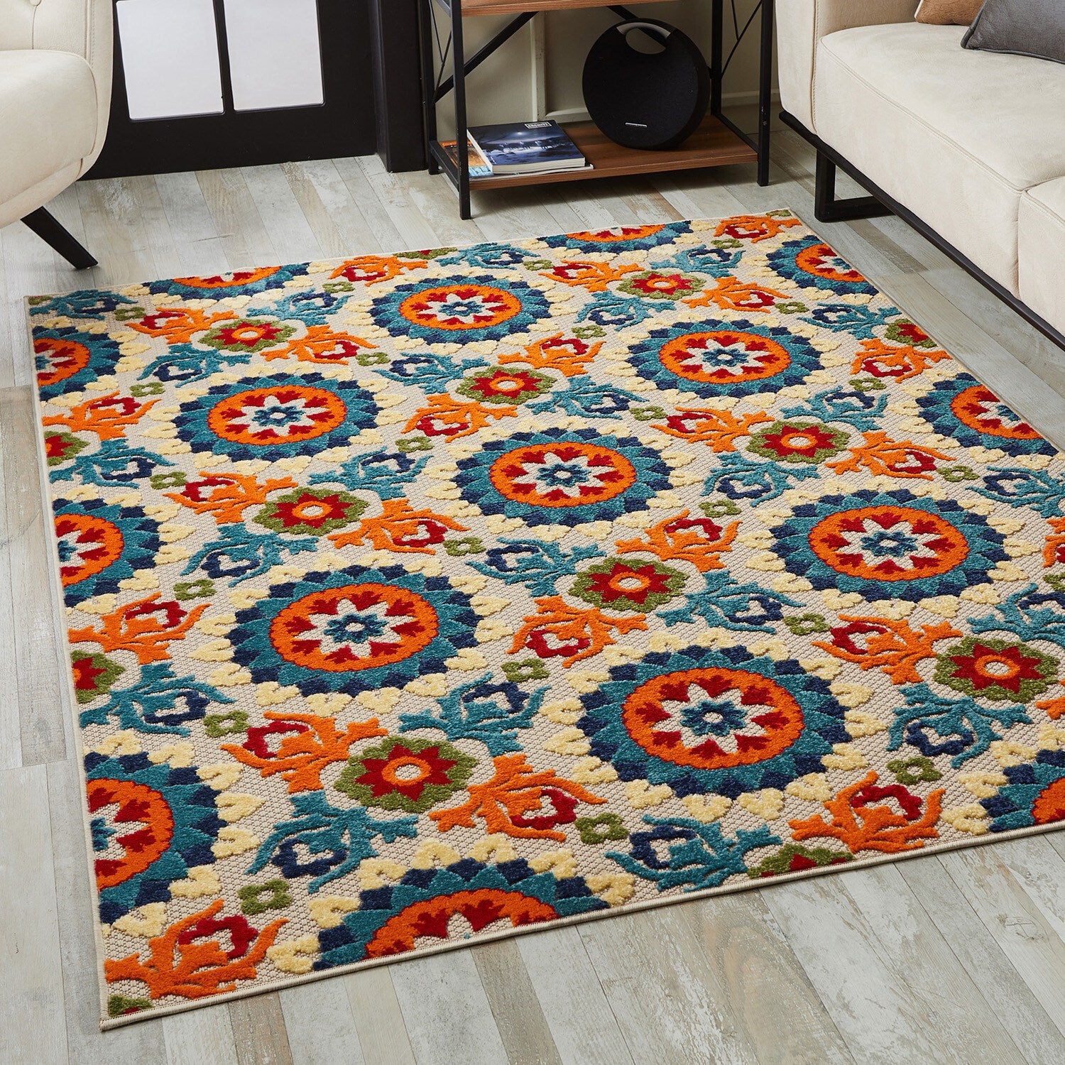 2' x 4' Orange Floral Lattice Indoor Outdoor Area Rug