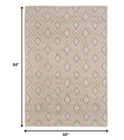5' x 7' Tan Gray Diamond Lattice Modern Area Rug