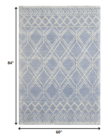 5' x 7' Blue Ivory Tribal Geometric Pattern Area Rug