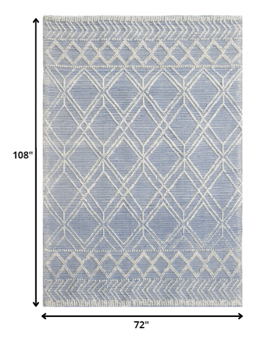 6' x 9' Blue Ivory Tribal Geometric Pattern Area Rug