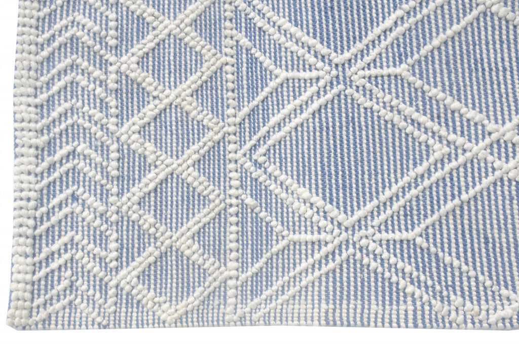 8' x 11' Blue Ivory Tribal Geometric Pattern Area Rug