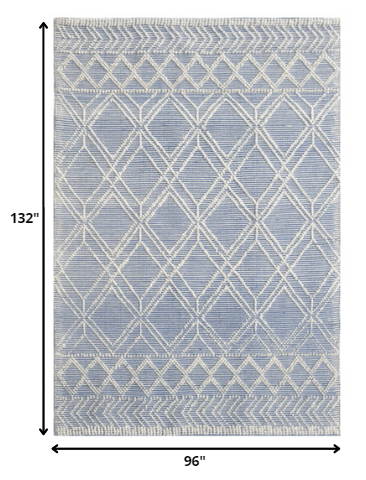 8' x 11' Blue Ivory Tribal Geometric Pattern Area Rug