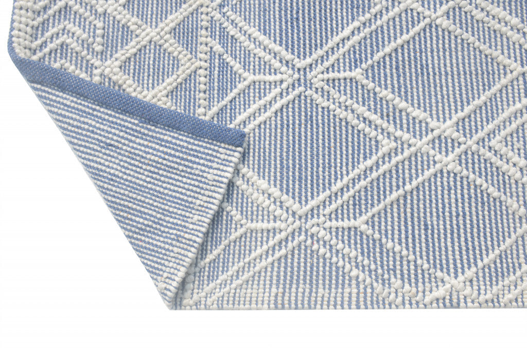 9' x 13' Blue Ivory Tribal Geometric Pattern Area Rug